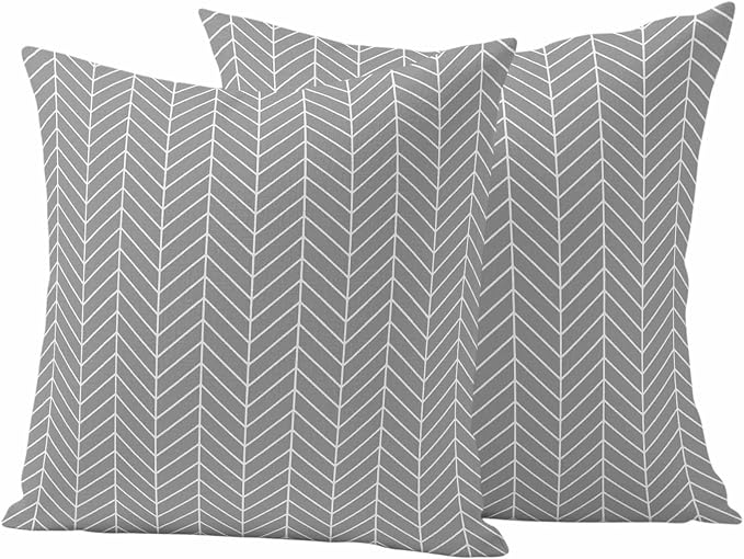 Outdoor Waterproof Throw Pillow Covers Set of 2 Grey Chevron Stripes Pillowcases 18x18 Inches Modern Geometric Texture Decorative Pillows Cushion Case Patio Pillows for Couch Bed Chair Garden