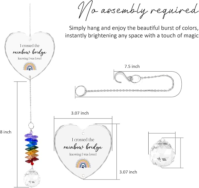 Pet Memorial Suncatcher I Crossed the Rainbow Bridge - Dog Memorial Gifts - Pet Loss - Thoughtful Dogs and Cats Remembrance - Pet Sympathy - Crystal Bereavement Gift