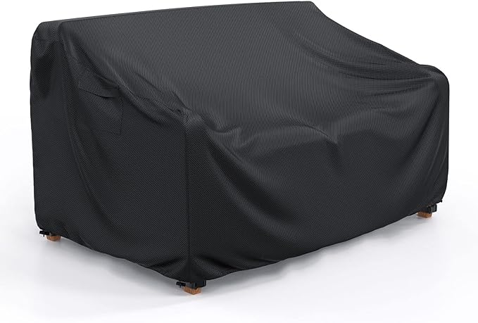 Patio Sofa Cover Waterproof, Heavy Duty 2-Seater Outdoor Couch Cover Patio Furniture Covers with Air Vent and Handles, 60" L×42" D×30" H, Black