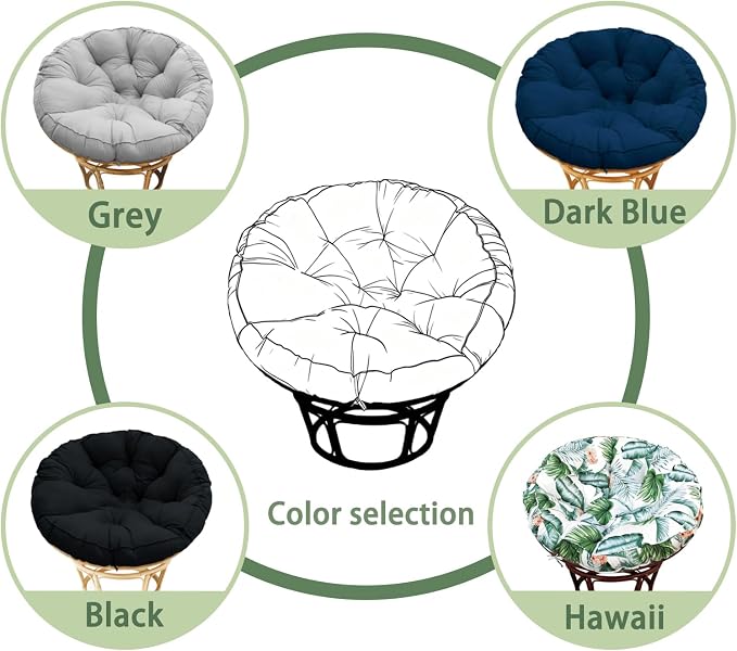 Papasan Cushion, 52 inch Papasan Chair Cushion, Thickened Padded Round Papasan Cushion (Black) | Thickened Papasan Cushion, Indoor Papasan Chair Cushion (Without Chair), with Ties, Black