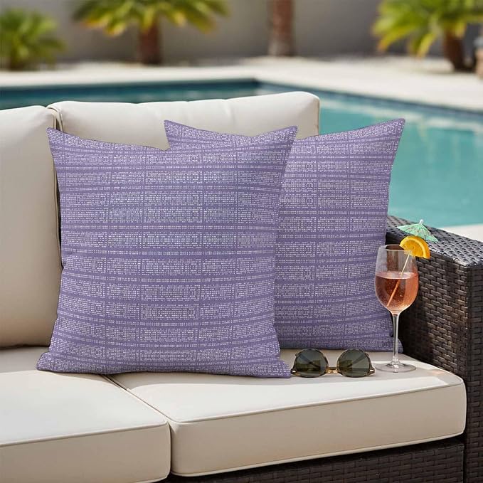 Outdoor Waterproof Throw Pillow Covers Set of 2 Lavender Purple Stripes Grain Pillowcases 18x18 Inches Solid Color Decorative Pillows Cushion Case Patio Pillows for Couch Bed Chair Garden