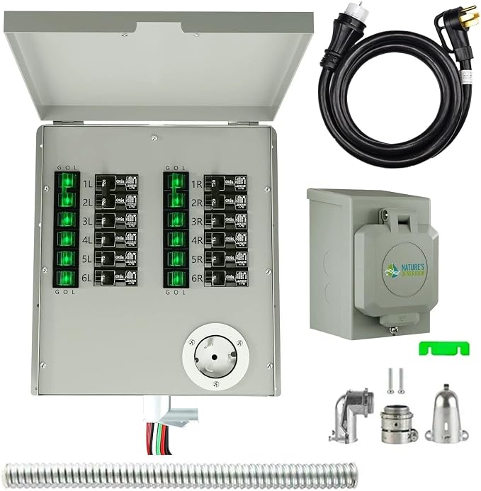 Natures Generator 2 Packs 3840Wh Solar Generator + 50A Manual Transfer Switch, Lithium Batteries, 6000W Power Station for Home Backup, RVs, Emergencies, Power Outages, and Outdoor Camping