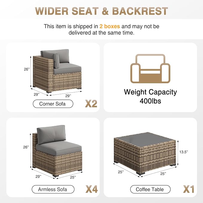 Aoxun Patio Furniture Sets, 7-Piece Outdoor Patio Furniture with Thick Cushions, Wicker Outdoor Conversation Set Sectional Sofa for Backyard, Poolside, Garden (Included Waterproof Cover