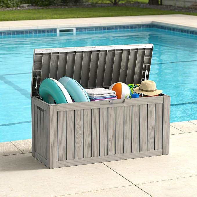 LubanNese Outdoor Storage Box, Waterproof Deck Box, Outdoor Patio Storage Bin, Weatherproof (Grey, 90 Gallon)