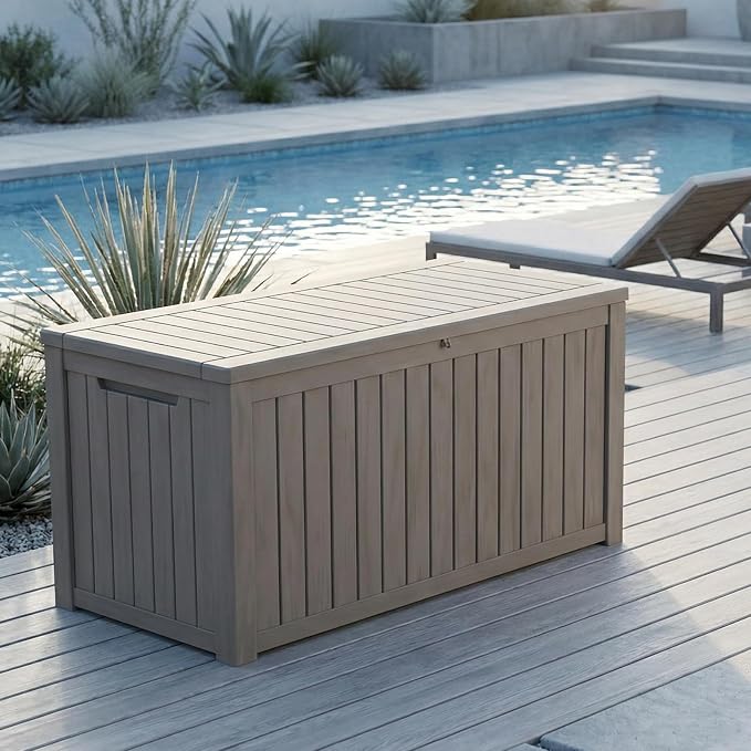 180 Gallon Outdoor Deck Boxes, IP68 Waterproof Outdoor Storage Box with Hydraulic Lid Support, Outside Resin Container for Furniture, Toy, Shoe, Garden & Patio Tools Storage -Brown