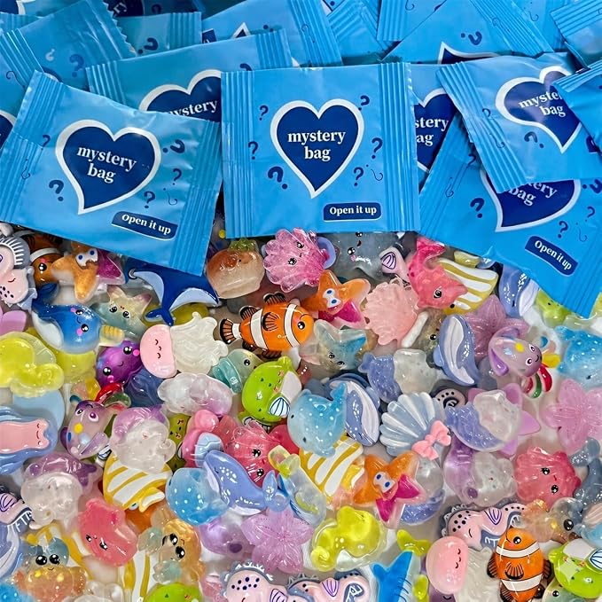 60 PCS Glow in the Dark Mini Resin Sea Animal Mystery Bags | Tiny Animal Figurines for Fairy Gardens, Classroom Prizes, Terrarium Decor, Party Favors, DIY Crafts