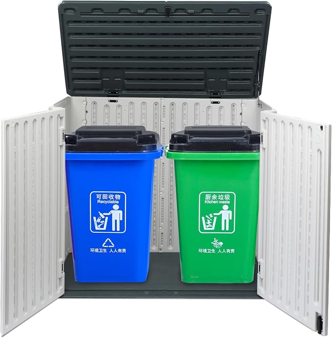 Upgraded 260 Gallon Outdoor Storage Box, Lockable HDPE Storage Containers with Lid, Wooden Grain Surface Deck Box Patio Furniture for Garden, Pool, Balcony, Yard