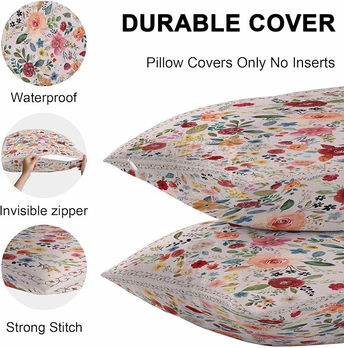 Vandarllin Outdoor Throw Pillows Covers 20x20 inch Set of 2 Waterproof Pink Floral Decorative Zippered Cushion Covers for Patio Furniture, Farmhouse Vintage Flower Lumbar Pillowcases