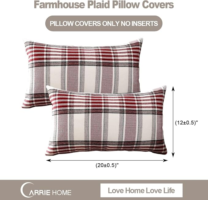 Winter Holiday Red Christmas Plaid Lumbar Pillow Covers 12x20 Set of 2 | Winter Holiday Red Christmas Plaid Lumbar Pillow Covers 12x20 Set of 2
