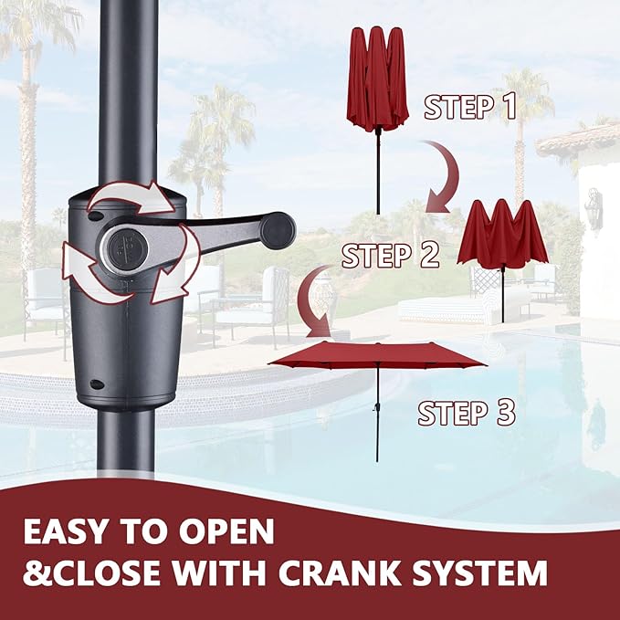 13Ft Large Patio Umbrella Outdoor Double-Sided Market Umbrella w/Easy Crank for Yard, Poolside, Deck, Red