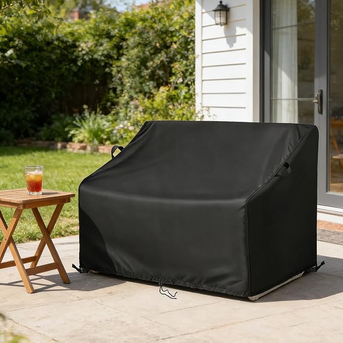 Kasla Patio Double Chair Cover, Waterproof Heavy Duty Cover for Outdoor Loveseat & Glinder Bench & Papasan Rocking Chair & Outdoor Couch & Outside Sofa (Black, 66"L×34"W×32"H)