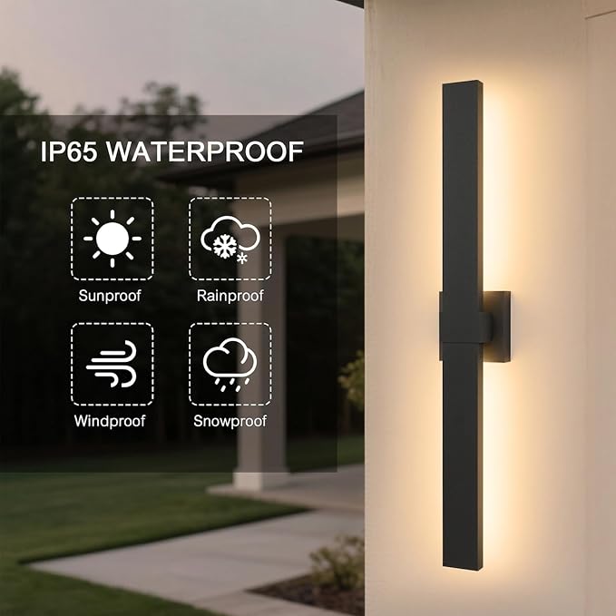 LamQee Aluminum 32 in Long Outdoor Wall Light Fixture, 3000K Integrated LED | Waterproof IP65, Modern Exterior Lights, Linear Outdoor Sconce, Wall Mount Outside Lighting, for House Porch Patio Garage
