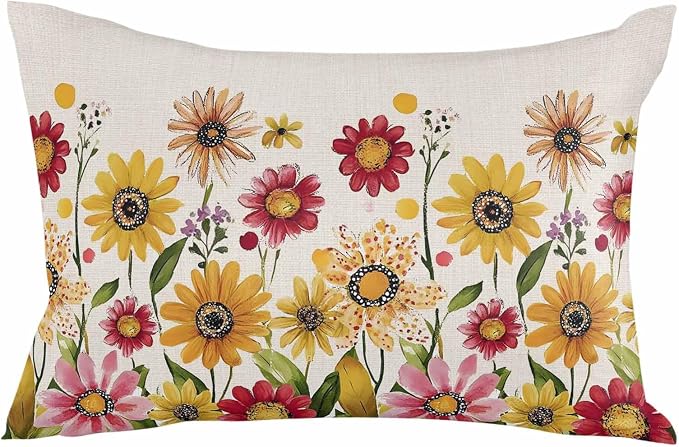 Outdoor Waterproof Pillow Covers for Patio Furniture Pink Purple Floral Decorative Throw Pillow Cover Red Yellow Flowers Pillowcases Set of 2 Cushion Case for Sofa Couch Chair Home Decor 20"x12"