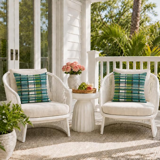 Indoor Outdoor Waterproof Throw Pillow Covers, Pack of 2 UV Fade Resistant Pillowcase Shell Cushion Sham for Garden Patio Tent Balcony Couch Sofa, 18 x 18 Inch (Bohemian Green)