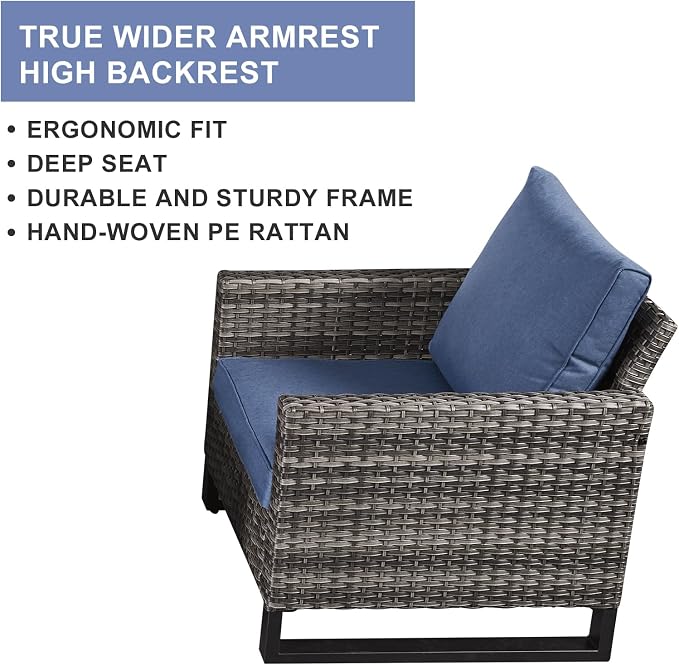 HUMMUH 5 Piece Patio Furniture Set,PE Wicker Patio Swivel Rocker Chairs Outdoor Chairs Set of 2 with Side Table for Porch,Garden,Backyard