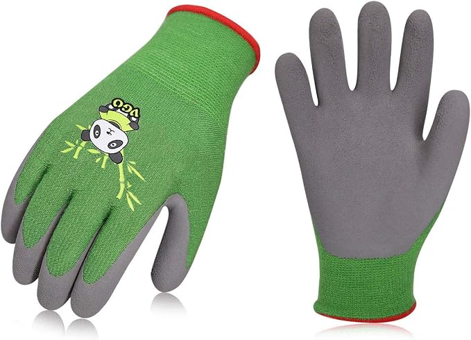 Vgo... 1-Pair Age 7-9 Kids Gloves, Bamboo Fibre Gardening Gloves, Children Yard Work Gloves, Soft Safety Rubber Gloves (Size XS, Green, KID-RB6026)