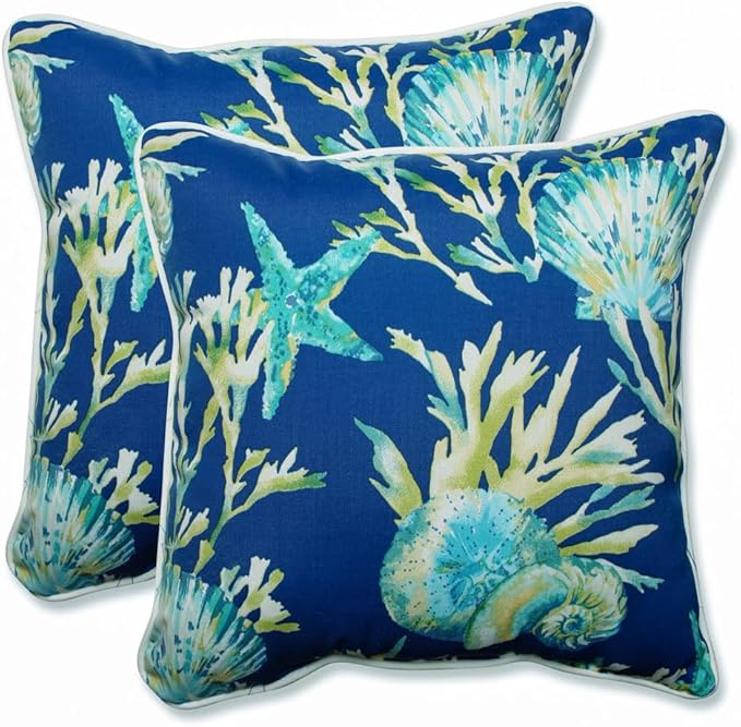 Pillow Perfect 592848 Outdoor/Indoor Daytrip Pacific Throw Pillows, 18.5" x 18.5", Blue, 2 Pack