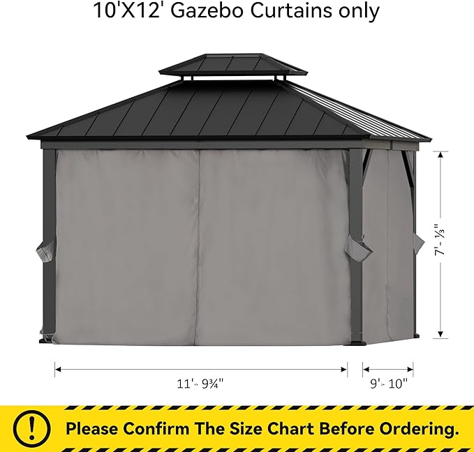 Covered Outdoor Gazebo Curtain Replacement Universal 4-Panel Sidewalls 10' x 12', Outdoor Gazebo Privacy Curtains with Zipper, Replacement for Patio Canopy, Garden, Backyard, Grey (Curtain Only)