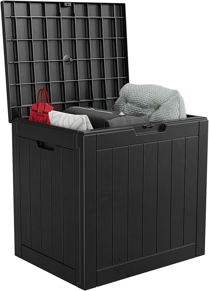 ROJIK Outdoor Storage Housing Deck Box-Waterproof Patio Furniture,Garden Tools,Cushions,Pool Accessories Storage Waterproof Resin Box with Capacity (31 Gal & Black)