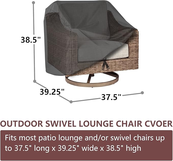 Waterproof Patio Chair Covers 4 Pack ( 37.5 W x 39.25 D x 38.5 H inches) for Outdoor Swivel Chair/Lounge Deep Seat Cover, Heavy Duty and Waterproof Outdoor Patio Furniture Covers, Black