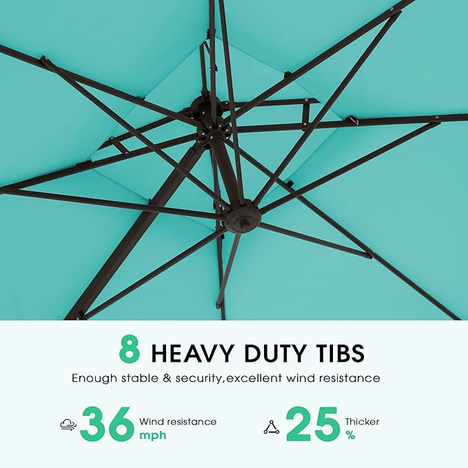 JEAREY 9ft 2-Tier Cantilever Patio Umbrella, Large Square Outdoor Offset Umbrella with Double Top Vent and 360-degree Rotation for Garden, Deck, Pool, Patio, Peacock Blue
