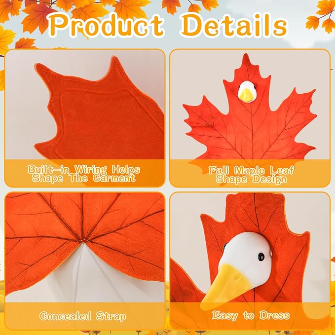 Fall Goose Outfit Autumn Maple Leaf Goose Costumes for Outdoor Decor | for 23''H Plastic/Cement Statues, Lawn Porch Goose Clothes Autumn Thanksgivng Garden Patio Decor