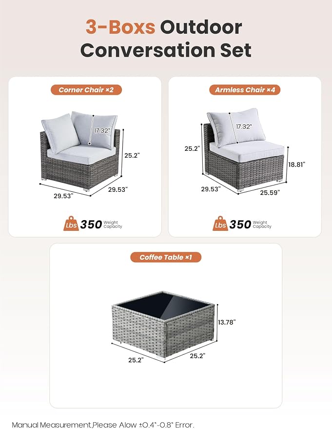 ovios Outdoor 7 Piece Coversation Set with Coffee Table,Sectional Patio Furniture Set with All-Weather Wicker Sofa,Modern Outside Couch for Balcony Backyard Pool, Beige