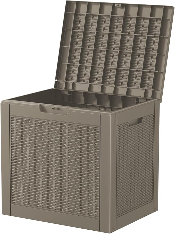 Vixzen 31 Gallon Deck Boxes Outdoor Waterproof, Lockable Outdoor Storage Bench for Patio Cushions, Garden Tools, Pool Supplies (Grey, 31 Gallon)