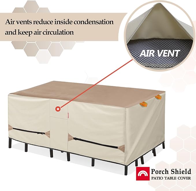 Porch Shield Patio Table Cover - Waterproof Outdoor Dining Table and Chairs Furniture Set Cover Rectangular - 96 x 48 inch, Light Tan & Khaki