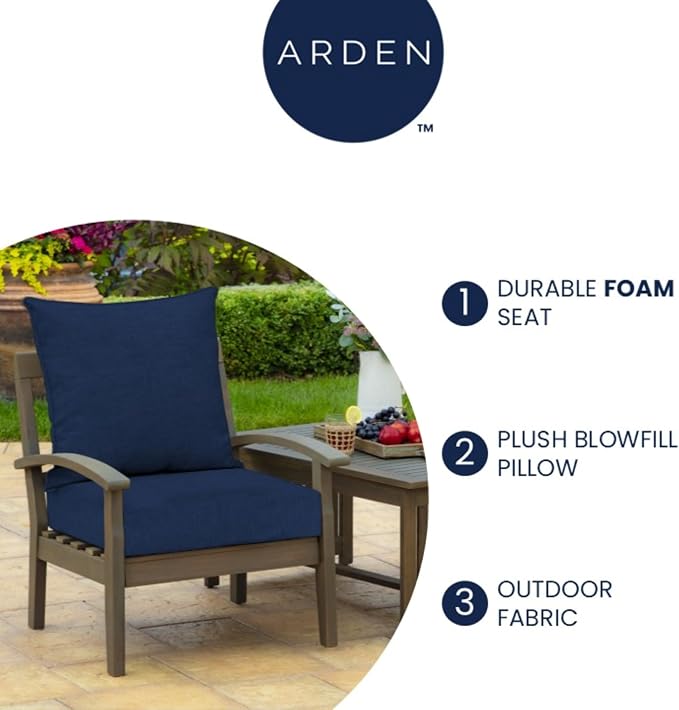 Arden Outdoor Deep Seat Cushion Set, Foam, 24x24, Blue Cabana Stripe | Sofa, Couch, Conversation Set, Premium High-Density Foam, Never Flattens, Mold and Mildew Resistant