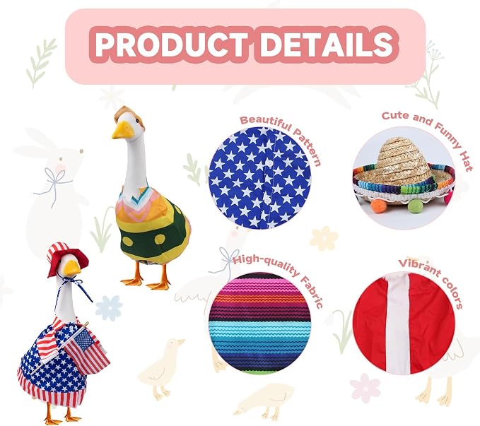 12 Set Holiday Porch Goose Outfits All Seasons Holiday Bundle St. Patrick Easter Summer Hawaiian 4th of July Fall Lawn Goose Clothing Porch Clothes for Patio Yard Lawn Decor