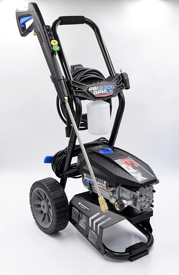 AR Blue Clean BMXP32300-BNDNZL, Includes BMXP32300 Electric Pressure Washer with Red & White 2300 PSI, 1.5 GPM, 0 & 40 Degree Spray Angle Nozzle, Trigger Gun, 25' Hose, 49 lbs, Black