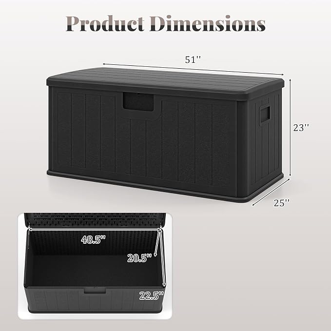 HAPPYGRILL Outdoor Storage Deck Box with Lockable Design & Gas Strut, Handle, 100 Gallon HDPE Patio Storage Organizer for Lawn Backyard Poolside (Black)