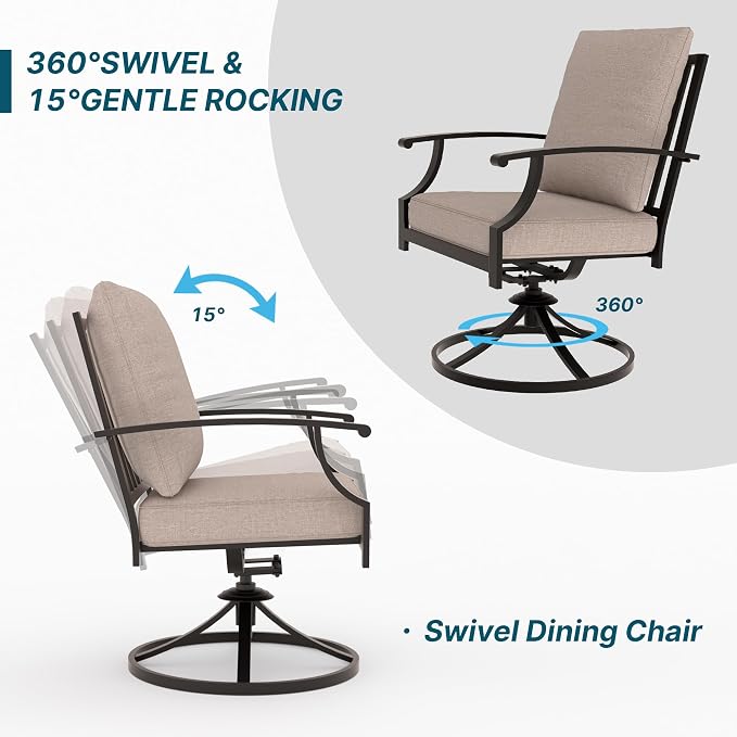 5 Pieces Outdoor Patio Furniture Set with 48" 55000 BTU Round Propane Fire Pit Table,Patio Dining Set Outdoor Conversation Sets 4 Swivel Chairs for Deck,Backyard and Garden,Brown