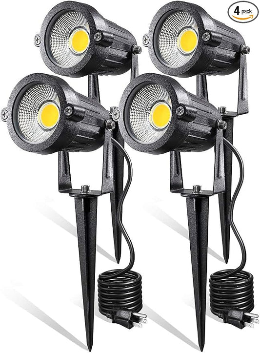 Z LED Landscape Lights,5W Outdoor Pathway Garden Yard Spotlight,IP65 Waterproof Garden Floodlight,Outdoor Spotlight with Stake,UL Cord 5-ft with Plug 3500K Warm White(Pack of 4)