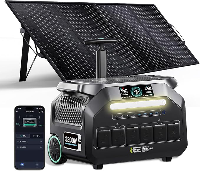 IEE 3200W Portable Power Station P3200 with 200W Solar Panel, 2048Wh LiFePO4 Solar Generator, 1800W AC & 1000W Solar Charging, 14 Output Ports(6400W Peak), EPS, for Home Backup, Camping, RV, Emergency