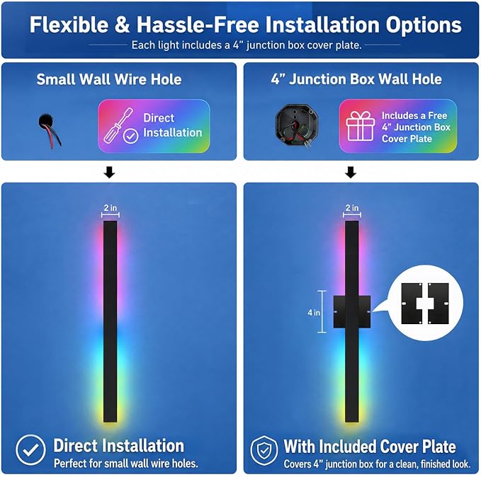 Modern Outdoor RGB Wall Lights, 59 Inch RGB Dimmable Long wall Light, Ip65 Waterproof Black Linear Exterior Wall Sconce with Remote and APP Control for House, Garage, Porch