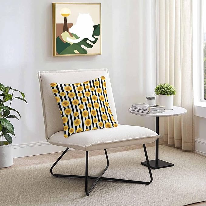 Vandarllin Outdoor Throw Pillows Covers 16x16 inch Set of 2 Waterproof Sunflower Decorative Zippered Cushion Covers for Patio Furniture, Summer Floral Black Stripes Lumbar Pillowcases