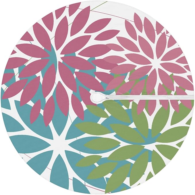 Round Tablecloth with Umbrella Hole and Zipper Elastic Fitted Table Cloth 45"-56" Oil-Proof Waterproof Patio Table Cover for Outdoor Picnic Party, Spring Summer Geometric Elegant Pink Green