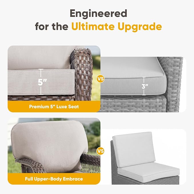 Belord 3 Piece Patio Set,Swivel Patio Chairs Set with Side Table, All-Weather Wicker Backyard Balcony Porch Seating Group,Beige