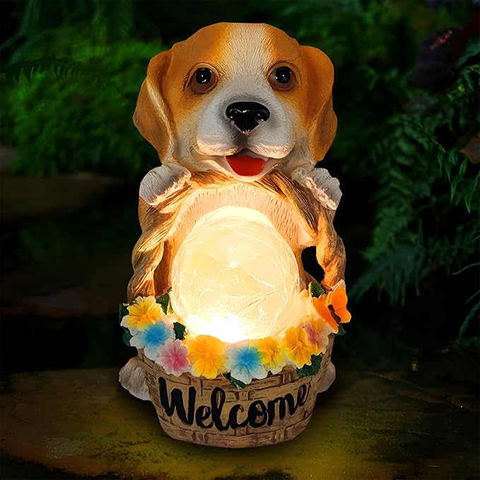Fairy Garden Statues,Fairies Garden House with Solar Powerd Night Light,Yard Decorations Outdoor Fairy Yard Accessories Decor for Outside (Dog)