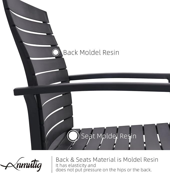 5 Piece Patio 35" Square Table and Aluminum Chairs Dining Set for 4 Person | Aluminum Frame Chairs, Resin Chair Seat, Resin Chair Back, 4 Piece Stackable Chairs, 1 Piece Black Metal Table, 4 Person Set