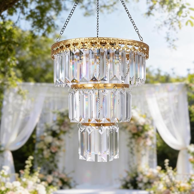 Solar Hanging Crystal Chandelier Vintage Outdoor Garden Decor Light | Waterproof metal frame with warm white LED and powerful battery elegant illumination to patio, gazebo, party, tree, wedding