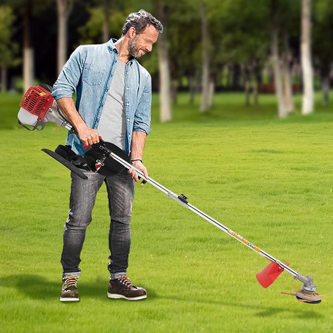 Gas Weed Trimmer, 26CC 2-Stroke Cordless Grass String Trimmer Portable Weed Eater Lawn Edger, Gas Powered Grass Trimmer with Two Blade Heads for Lawn & Edging