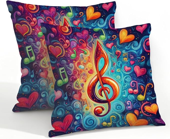 22x22 Inch Outdoor Pillow Covers Set of 2 Waterproof Throw Pillow Covers Decorative Couch Cushion Covers Music Note Hearts Neon Square Pillowcases Protectors for Patio Garden Sofa
