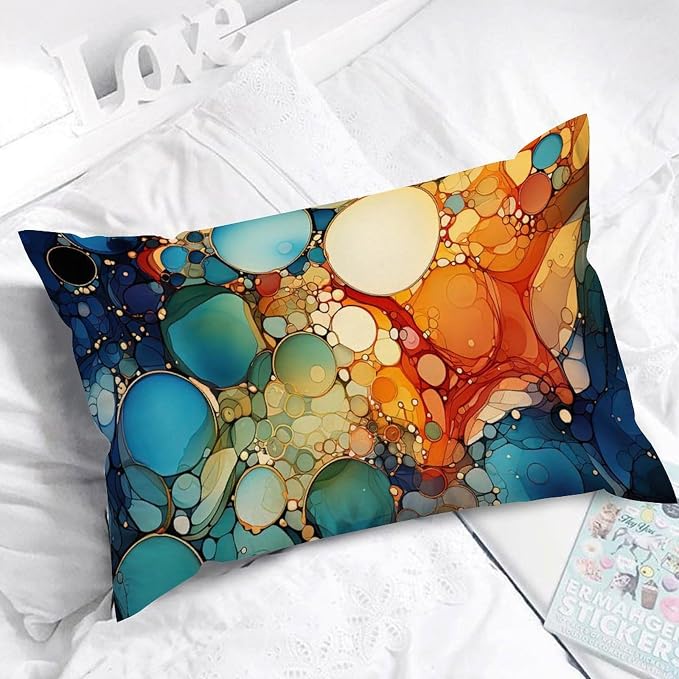 Ink Rainbow Shapes with Gold Rectangular Throw Pillow Cover Abstract Alcohol Ink Textures Cushion Cases 16x26in Modern Accent Decorative Cushion Covers Home Decor for Home Decor Sofa Couch