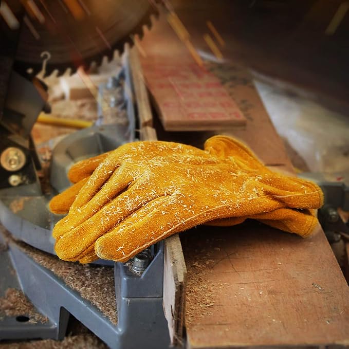 OZERO Leather Work Gloves, Gardening Gloves, Cowhide, Mesh Lining, 1Pair, L | Flexible Grip, Keystone Thumb, Elastic Wrist, Breathable Unlined Comfort for Yard Work, Firewood, Landscaping and Farm Tasks