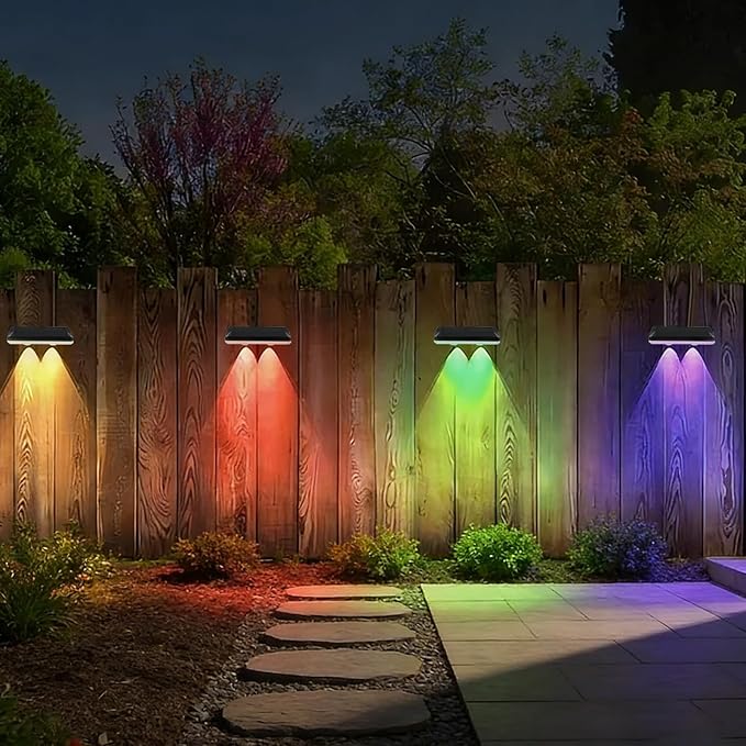 Solar Fence Lights Outdoor Waterproof LED, 13 Lighting Modes, Solar Outdoor Lights Dual Installation IP65 Energy Saving Solar Garden Lights, for Backyard Railings Steps Patio Walls (12)