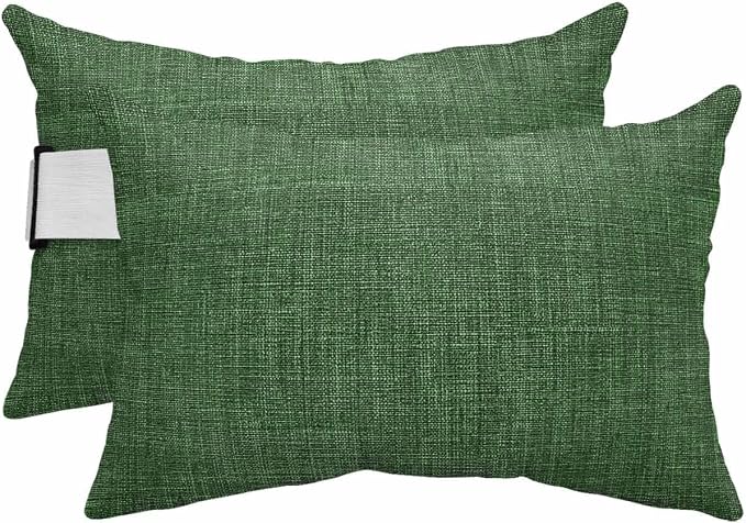 Outdoor Pillow for Chaise Lounge Chair Green Rustic Vintage Burlap Texture Outdoor Pillows Waterproof with Adjustable Strap Headrest Lumbar Pillows for Garden Patio Furniture 2 Pack 11" x 16"