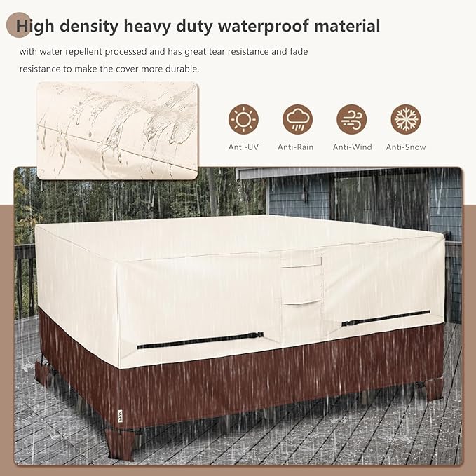 Patio Furniture Covers,Outdoor Furniture Cover Waterproof,600D Rectangular Patio Heavy Duty Table Cover,Outdoor Dining Table and Chair General Purpose Furniture Covers 76"L x 54"W x 28"H-Beige